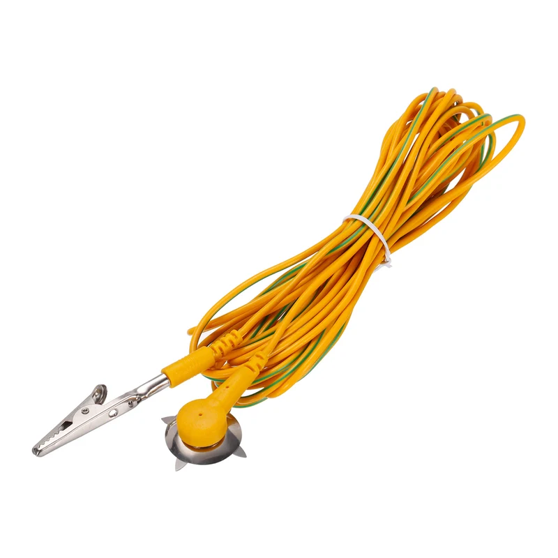 ESD Grounding Cable, 5m/197" Long Anti-Static Ground Cable Cord Clip Yellow, for Eliminate Conductor Electrostatic