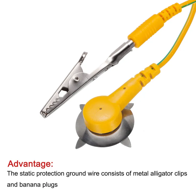 ESD Grounding Cable, 5m/197" Long Anti-Static Ground Cable Cord Clip Yellow, for Eliminate Conductor Electrostatic