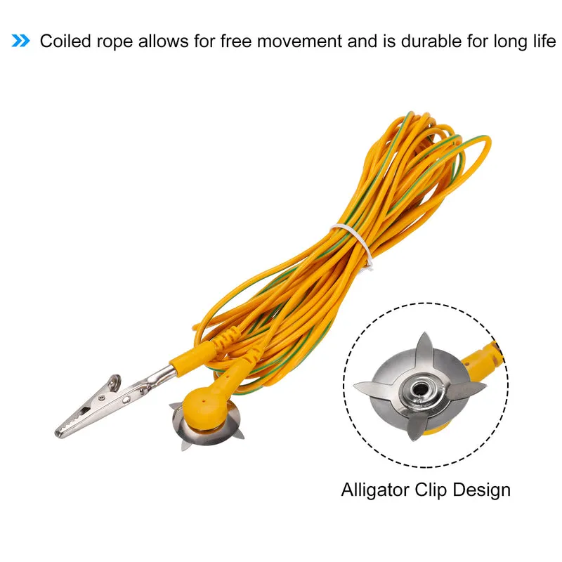 ESD Grounding Cable, 5m/197" Long Anti-Static Ground Cable Cord Clip Yellow, for Eliminate Conductor Electrostatic