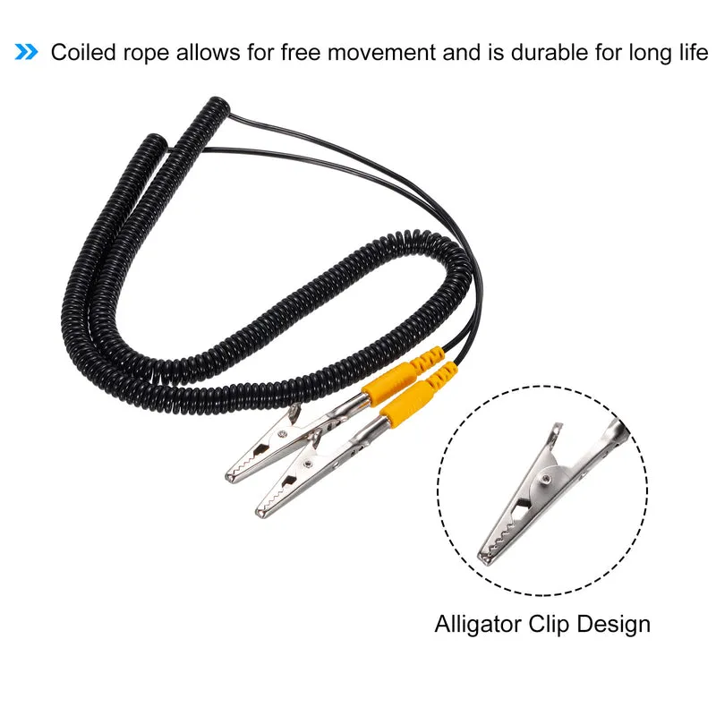 ESD Grounding Cable Cord with Alligator Clip, 5m/197" Yellow Anti-Static Ground Wire Elastic Cable, for Eliminating Conductor Electrostatic, 2 Pack