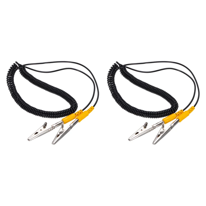 ESD Grounding Cable Cord with Alligator Clip, 3.0m/118" Yellow Anti-Static Ground Wire Elastic Cable, for Eliminating Conductor Electrostatic, 2 Pack