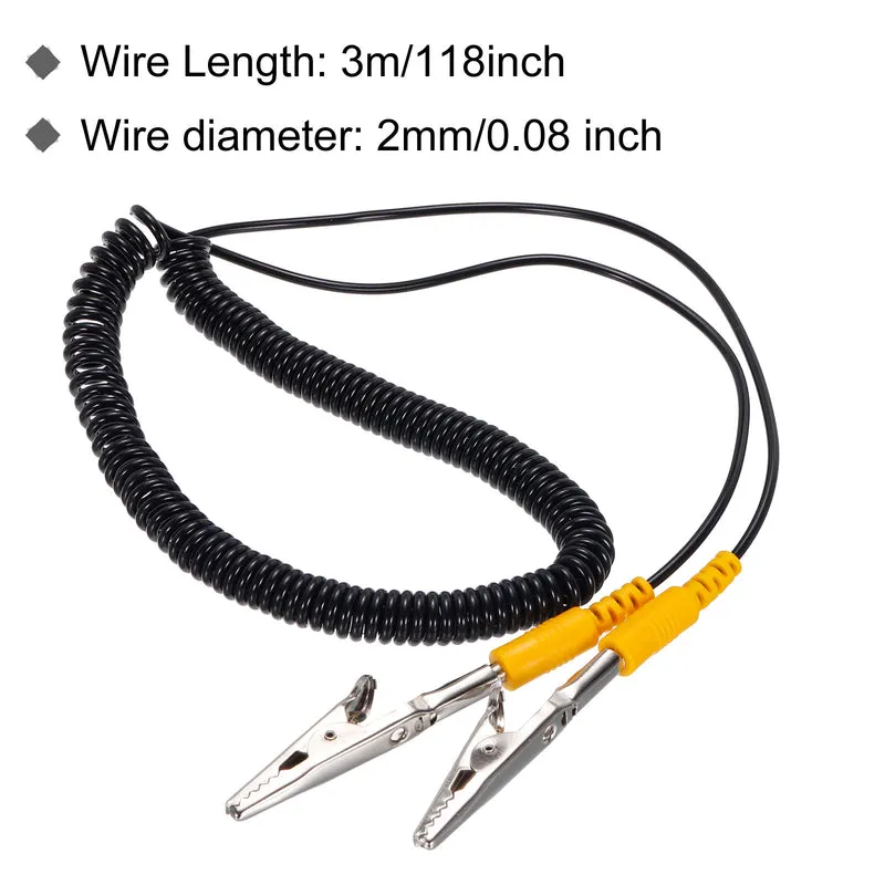 ESD Grounding Cable Cord with Alligator Clip, 3.0m/118" Yellow Anti-Static Ground Wire Elastic Cable, for Eliminating Conductor Electrostatic, 2 Pack