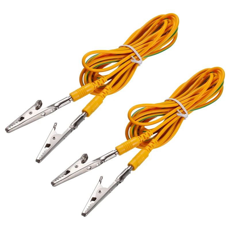 ESD Grounding Cable Cord with Alligator Clip 3.0m/118" Long Yellow Anti-Static Ground Wire Cable Clip for Eliminate Conductor Electrostatic, Pack of 2