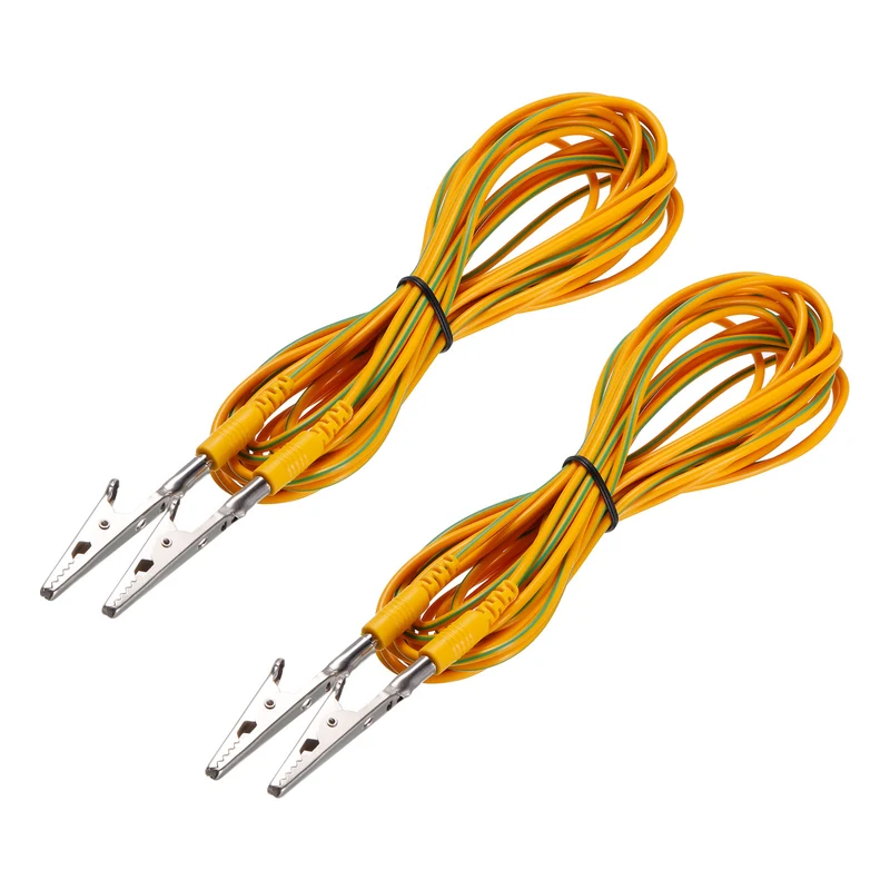 ESD Grounding Cable Cord with Alligator Clip 5m/197" Long Yellow Anti-Static Ground Wire Cable Clip for Eliminate Conductor Electrostatic, Pack of 2