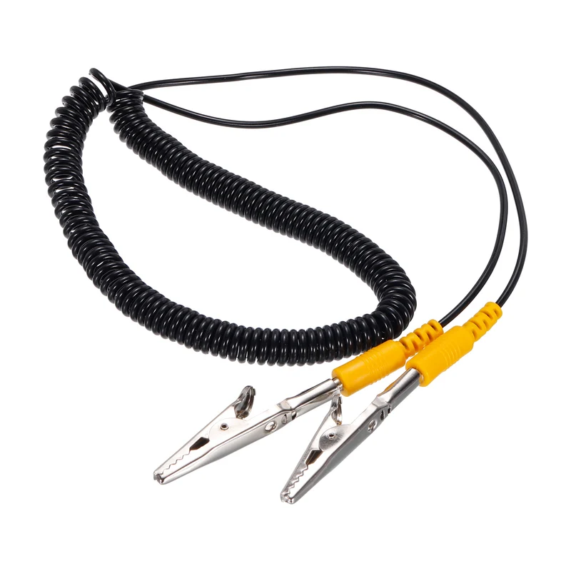 ESD Grounding Cable Cord with Alligator Clip, 3.0m/118" Yellow Anti-Static Ground Wire Elastic Cable Clip, for Eliminating Conductor Electrostatic
