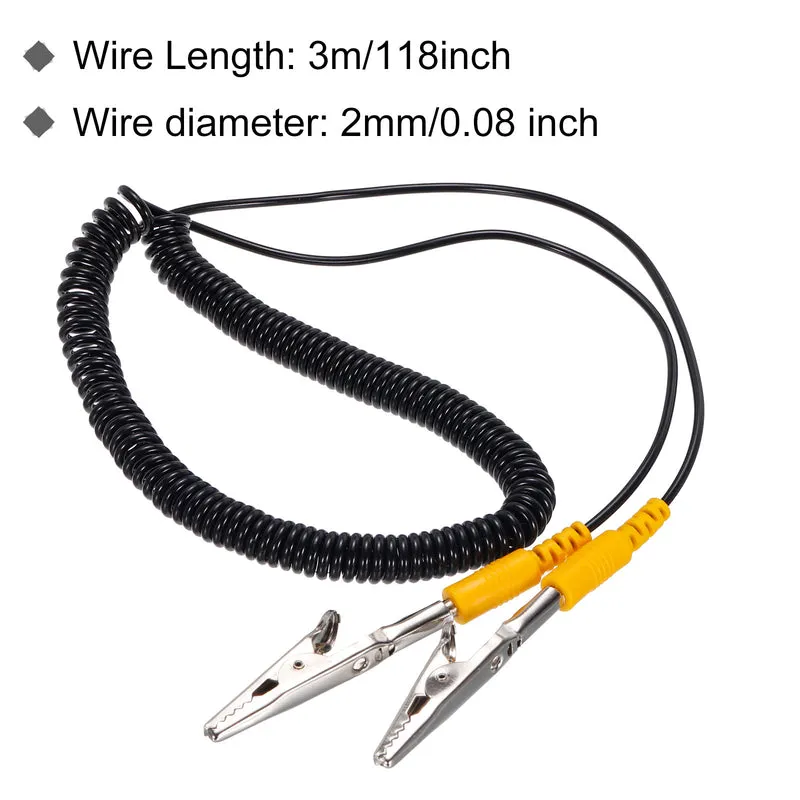 ESD Grounding Cable Cord with Alligator Clip, 3.0m/118" Yellow Anti-Static Ground Wire Elastic Cable Clip, for Eliminating Conductor Electrostatic