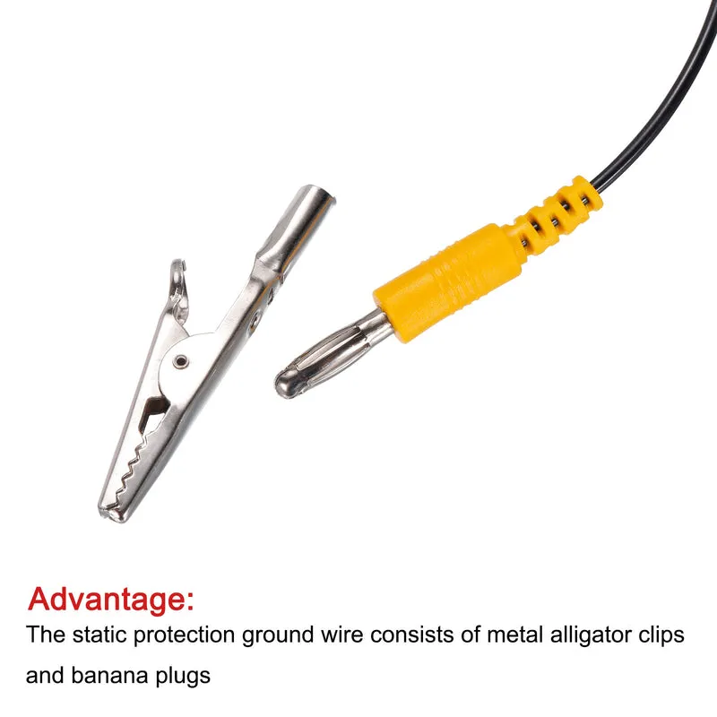 ESD Grounding Cable Cord with Alligator Clip, 3.0m/118" Yellow Anti-Static Ground Wire Elastic Cable Clip, for Eliminating Conductor Electrostatic