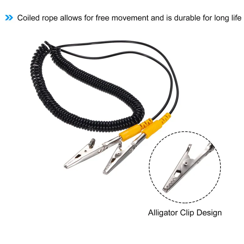 ESD Grounding Cable Cord with Alligator Clip, 3.0m/118" Yellow Anti-Static Ground Wire Elastic Cable Clip, for Eliminating Conductor Electrostatic