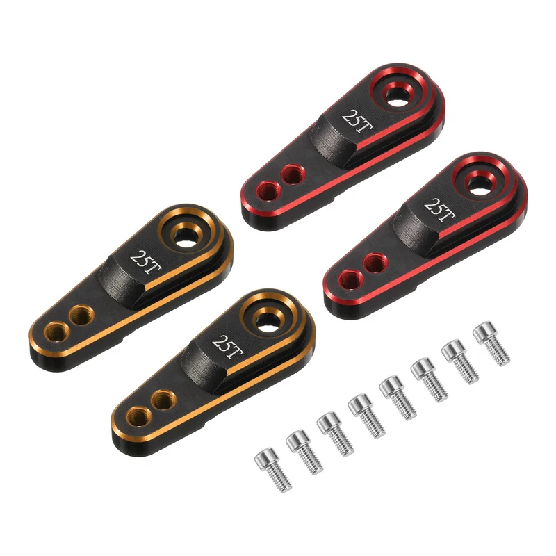 Aluminum Alloy 25T Steering Servo Arm Horn Gold/Red for RC Car Pack of 4