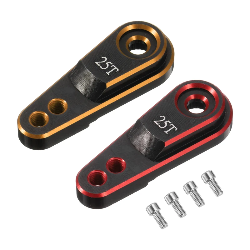 Aluminum Alloy 25T Steering Servo Arm Horn Gold/Red for RC Car Pack of 2