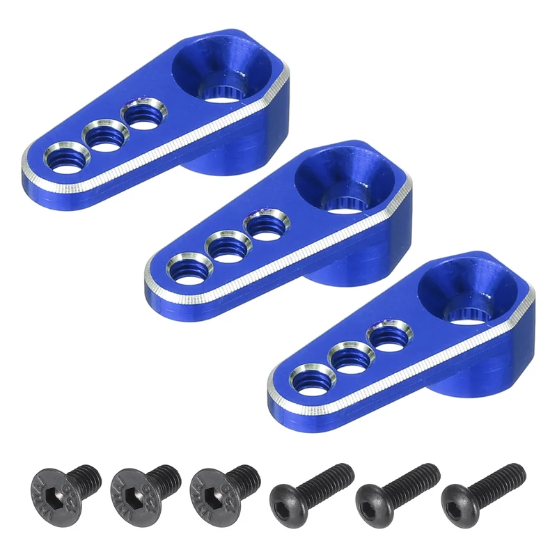 Aluminum Alloy 1/18 25T Steering Servo Arm Horn Dark Blue for DIY, 3 Pcs