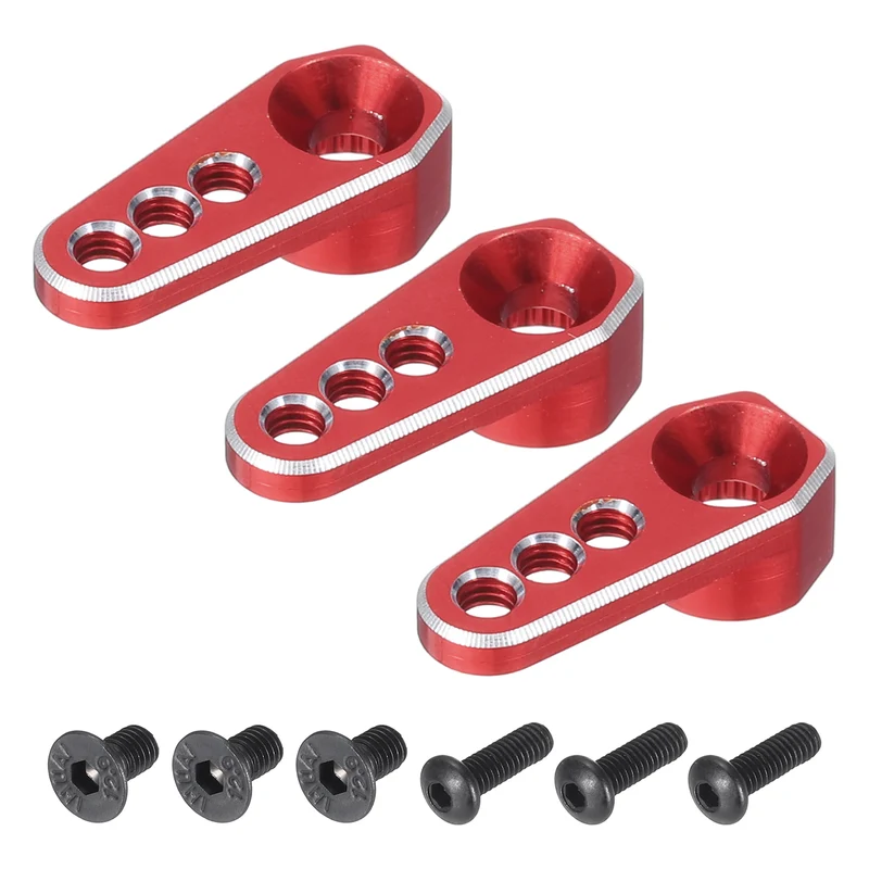 Aluminum Alloy 1/18 25T Steering Servo Arm Horn Red for DIY, 3 Pcs