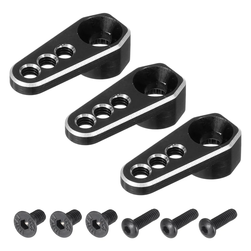 Aluminum Alloy 1/18 25T Steering Servo Arm Horn Black for DIY, 3 Pcs