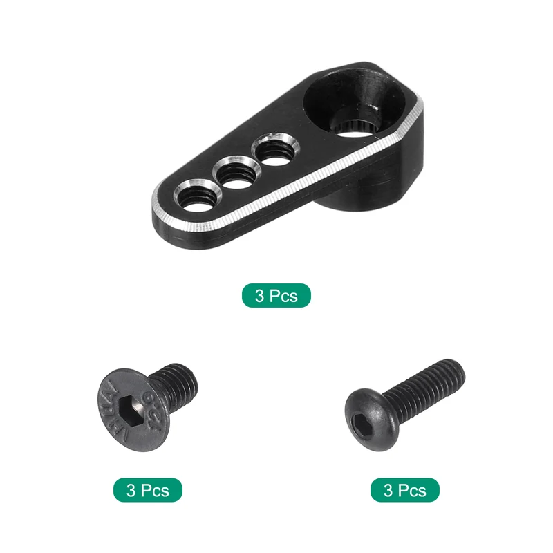 Aluminum Alloy 1/18 25T Steering Servo Arm Horn Black for DIY, 3 Pcs