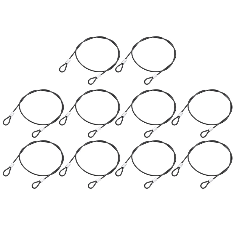 10Pcs Lanyard Cable, 50cm x 2mm Stainless Steel Wire Cable with Loops, Black