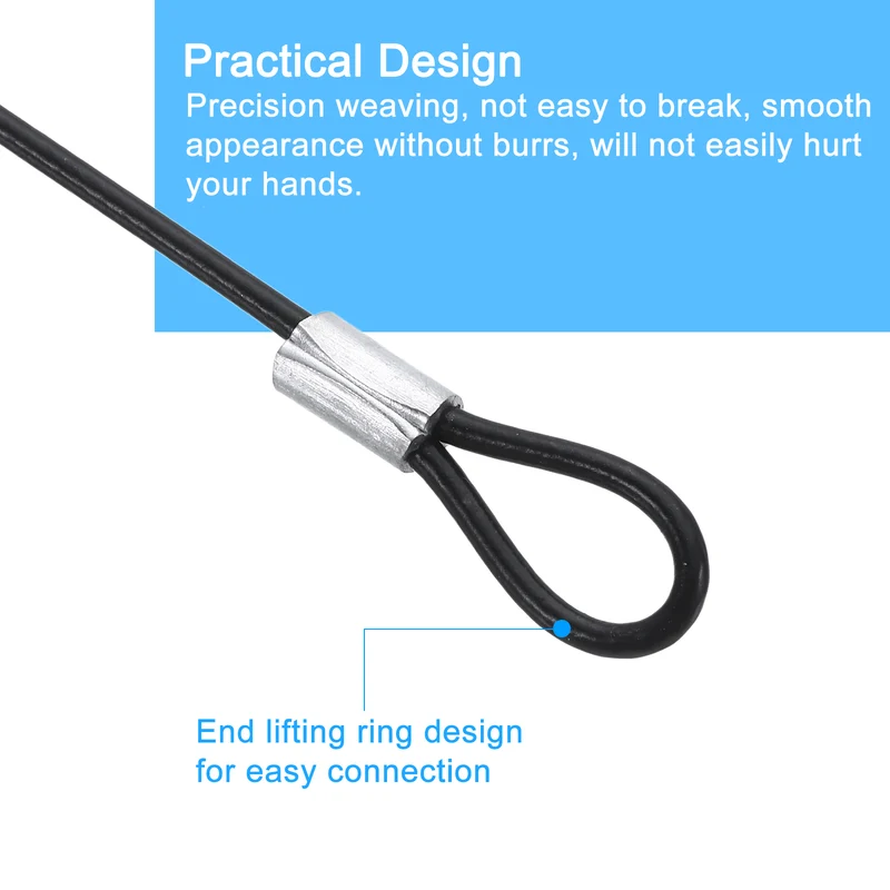 10Pcs Lanyard Cable, 50cm x 2mm Stainless Steel Wire Cable with Loops, Black
