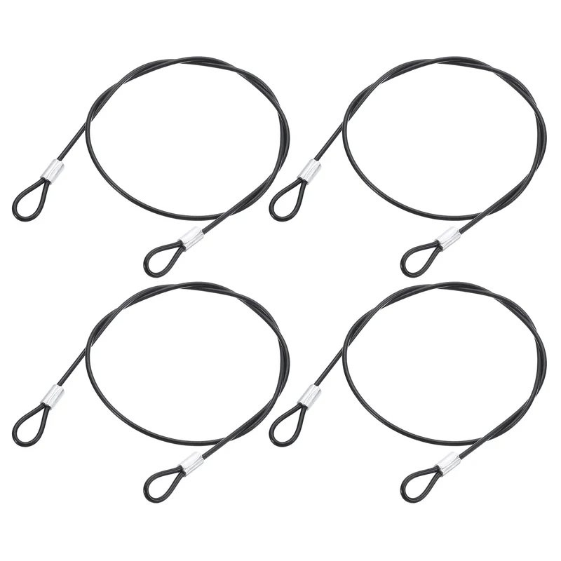 4Pcs Lanyard Cable, 50cm x 2mm Stainless Steel Wire Cable with Loops, Black