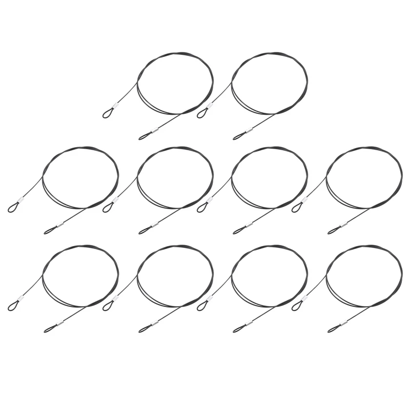 10Pcs Lanyard Cable, 100cm x 1.5mm Stainless Steel Wire Cable with Loops, Black