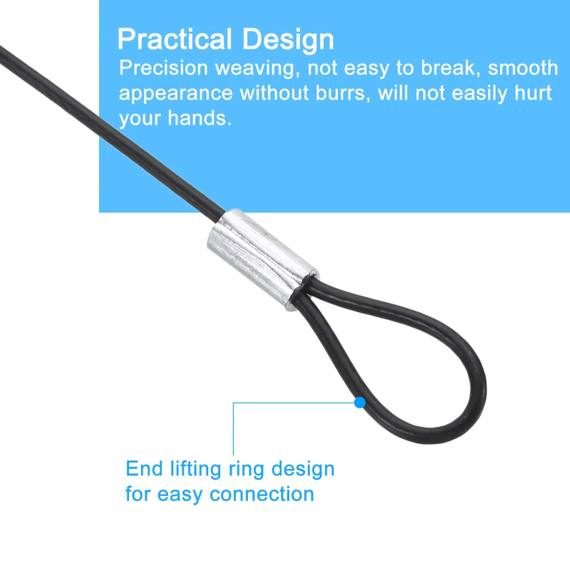 10Pcs Lanyard Cable, 100cm x 1.5mm Stainless Steel Wire Cable with Loops, Black