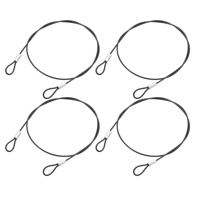 4Pcs Lanyard Cable, 50cm x 1.5mm Stainless Steel Wire Cable with Loops, Black