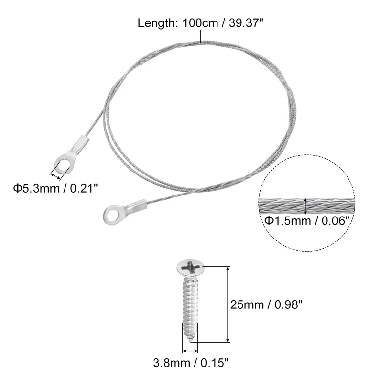 10Pcs Lanyard Cable, 100cm x 1.5mm 304 Stainless Steel Wire Rope Lanyard