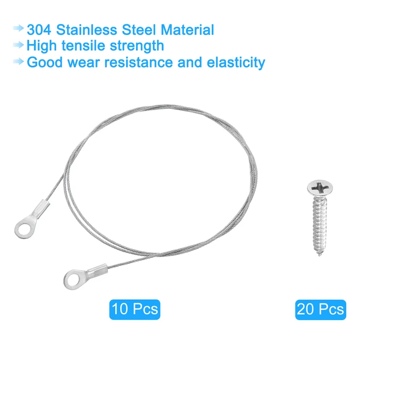 10Pcs Lanyard Cable, 100cm x 1.5mm 304 Stainless Steel Wire Rope Lanyard