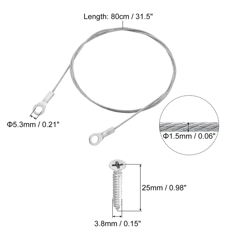 10Pcs Lanyard Cable, 80cm x 1.5mm 304 Stainless Steel Wire Rope Lanyard