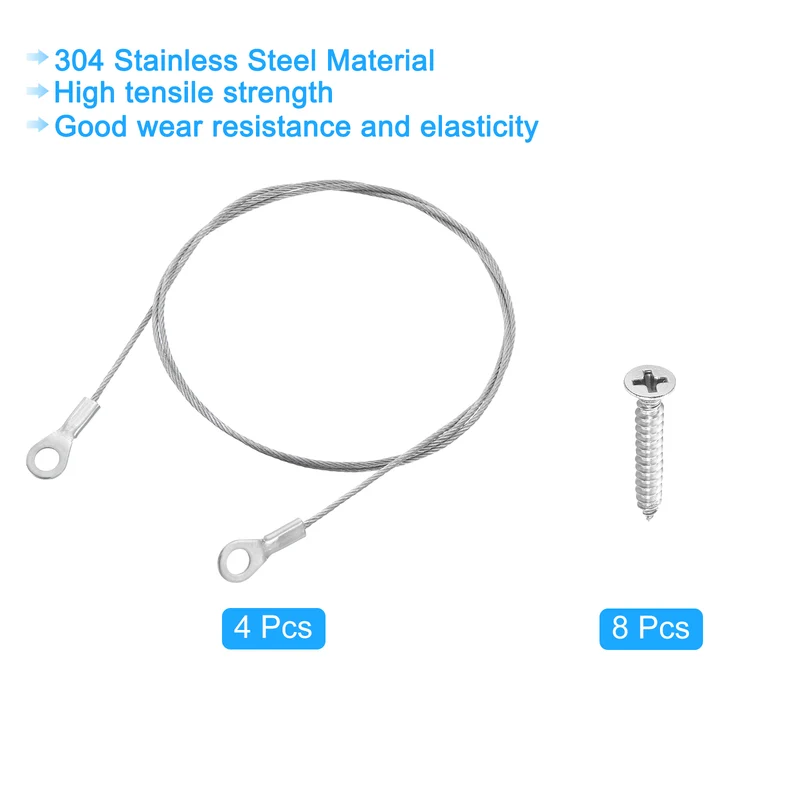 4Pcs Lanyard Cable, 80cm x 1.5mm 304 Stainless Steel Wire Rope Lanyard