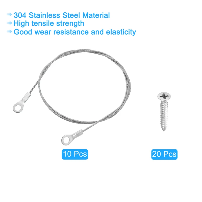 10Pcs Lanyard Cable, 70cm x 1.5mm 304 Stainless Steel Wire Rope Lanyard