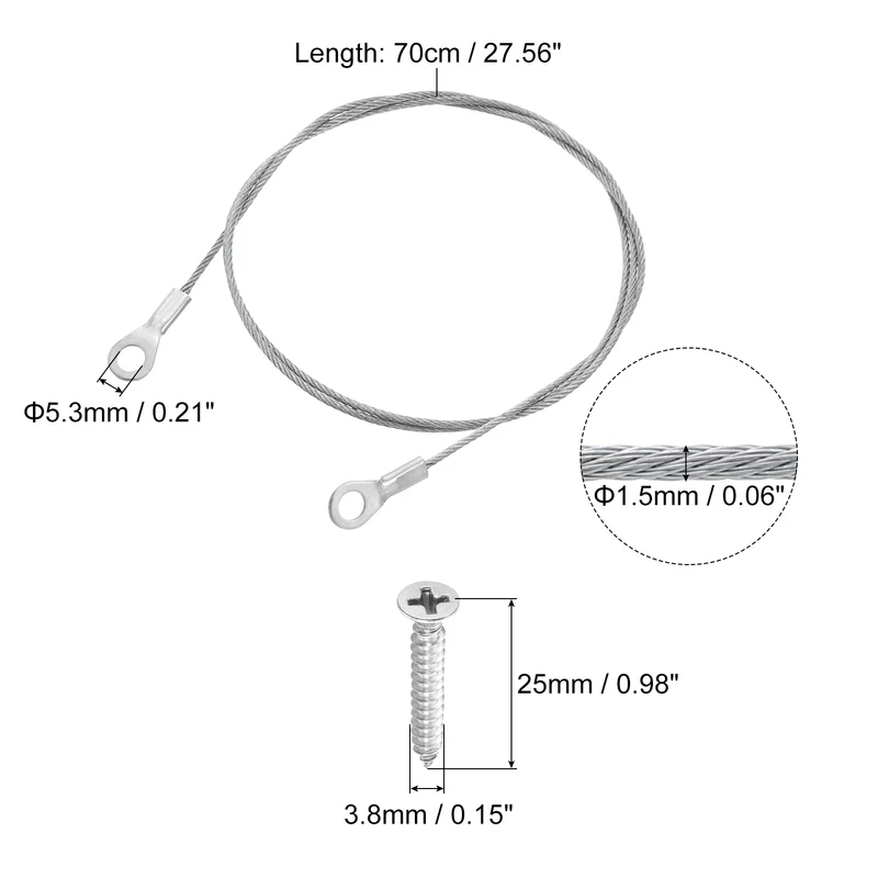 4Pcs Lanyard Cable, 70cm x 1.5mm 304 Stainless Steel Wire Rope Lanyard