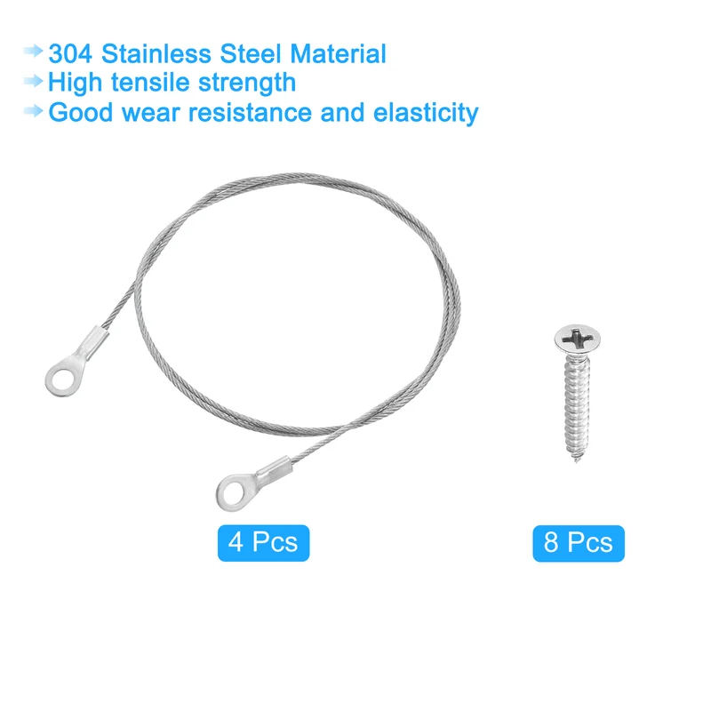 4Pcs Lanyard Cable, 70cm x 1.5mm 304 Stainless Steel Wire Rope Lanyard
