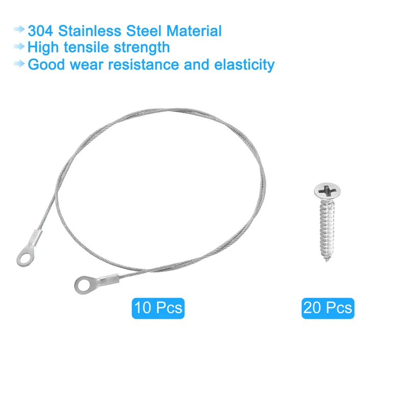 10Pcs Lanyard Cable, 60cm x 1.5mm 304 Stainless Steel Wire Rope Lanyard