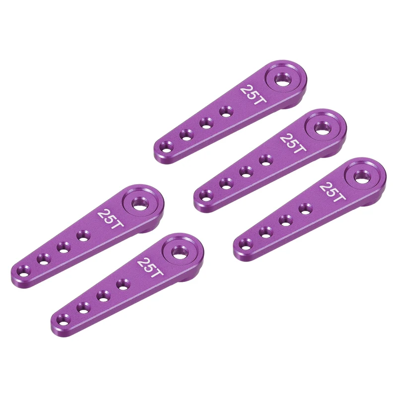 5 Pcs Aluminum Servo Horn Long 25T Steering Arm 37mm Length Purple