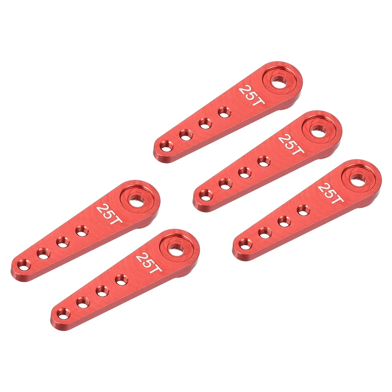 5 Pcs Aluminum Servo Horn Long 25T Steering Arm 37mm Length Red