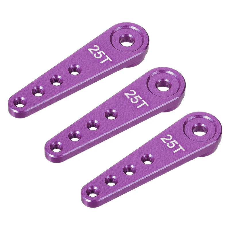 3 Pcs Aluminum Servo Horn Long 25T Steering Arm 37mm Length Purple