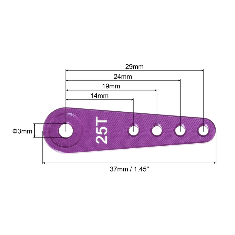 3 Pcs Aluminum Servo Horn Long 25T Steering Arm 37mm Length Purple