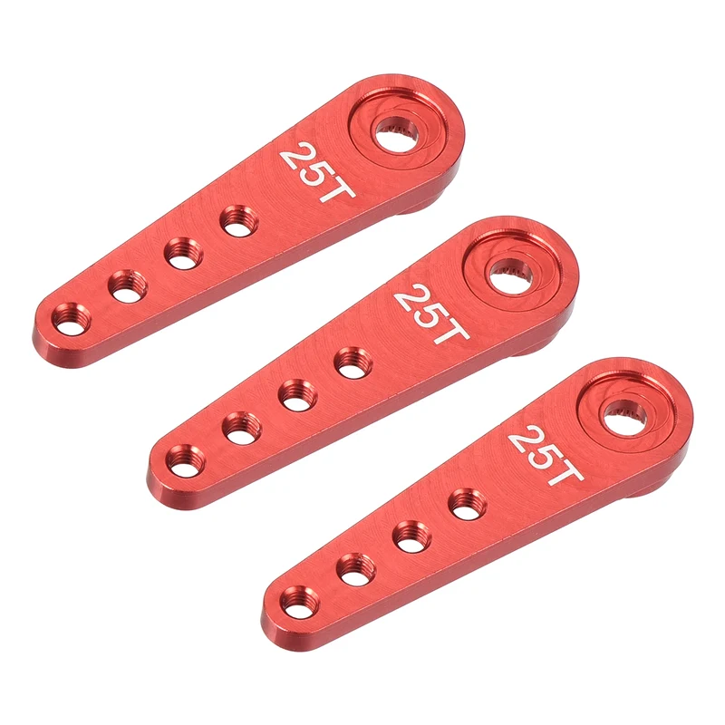 3 Pcs Aluminum Servo Horn Long 25T Steering Arm 37mm Length Red