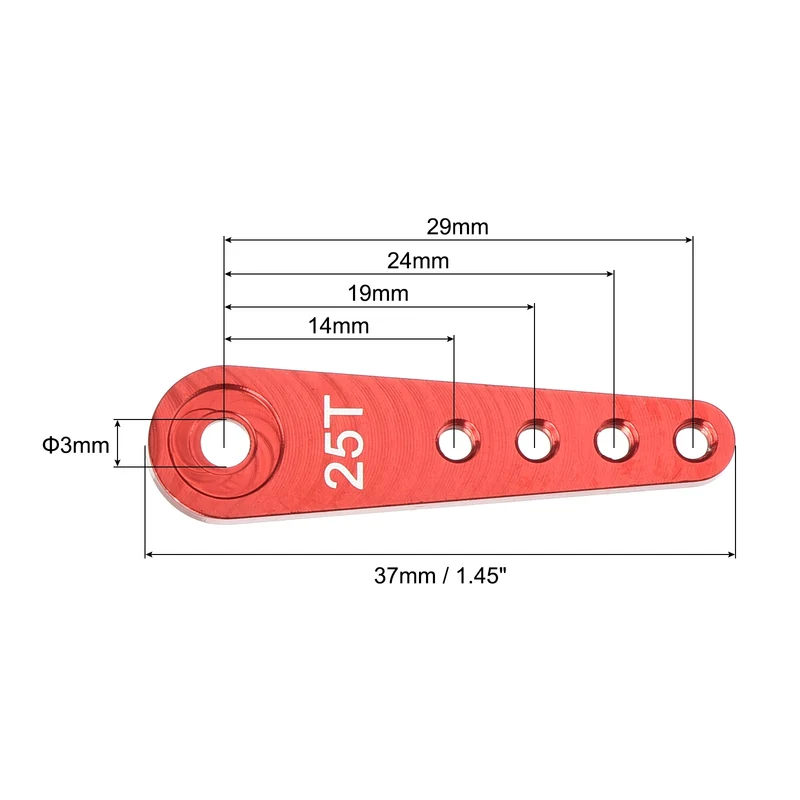 3 Pcs Aluminum Servo Horn Long 25T Steering Arm 37mm Length Red