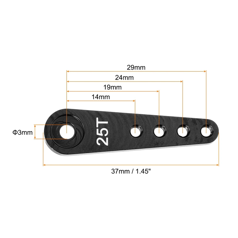 3 Pcs Aluminum Servo Horn Long 25T Steering Arm 37mm Length Black
