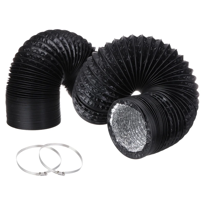 Dryer Vent Hose 6 Inch 16 Ft Aluminum Flexible Air Ducting for Heating Cooling Ventilation and Exhaust with 2 Clamps, Black