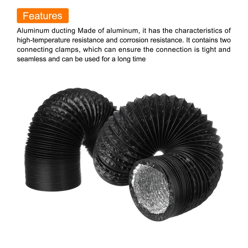 Dryer Vent Hose 6 Inch 16 Ft Aluminum Flexible Air Ducting for Heating Cooling Ventilation and Exhaust with 2 Clamps, Black
