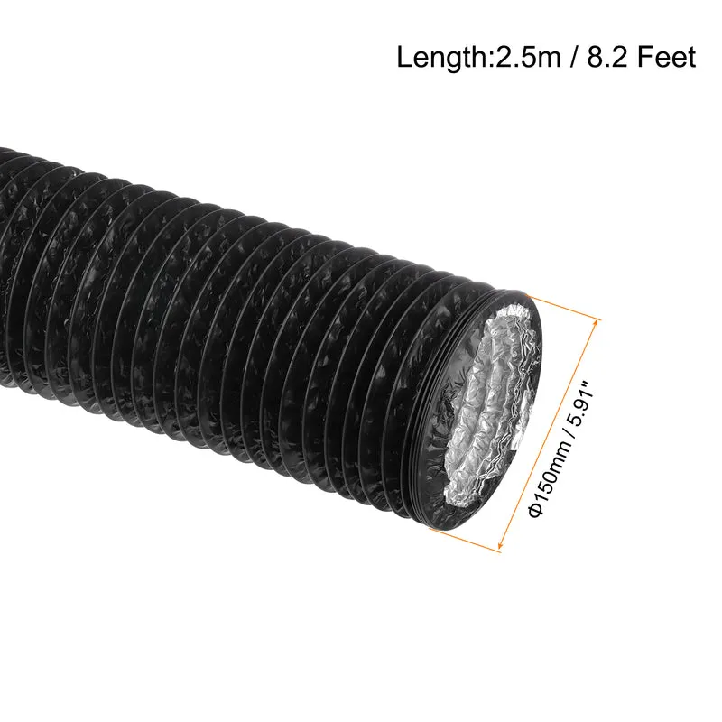 Dryer Vent Hose 6 Inch 8 Ft Aluminum Flexible Air Ducting for Heating Cooling Ventilation and Exhaust with 2 Clamps, Black