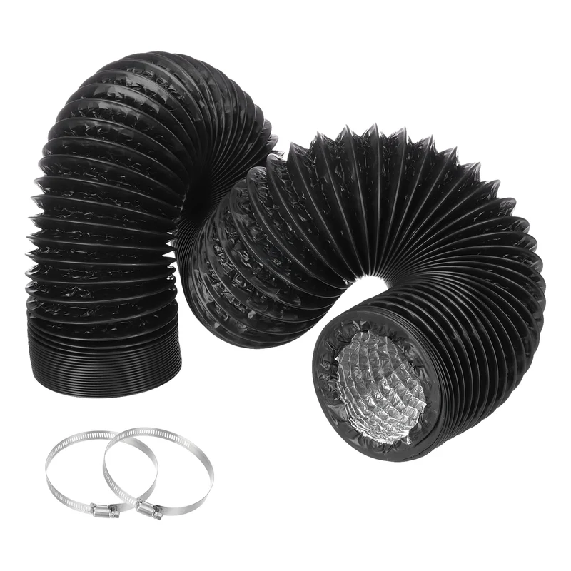 Dryer Vent Hose 4 Inch 8 Ft Aluminum Flexible Air Ducting for Heating Cooling Ventilation and Exhaust with 2 Clamps, Black