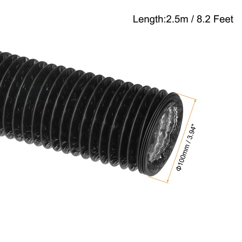 Dryer Vent Hose 4 Inch 8 Ft Aluminum Flexible Air Ducting for Heating Cooling Ventilation and Exhaust with 2 Clamps, Black