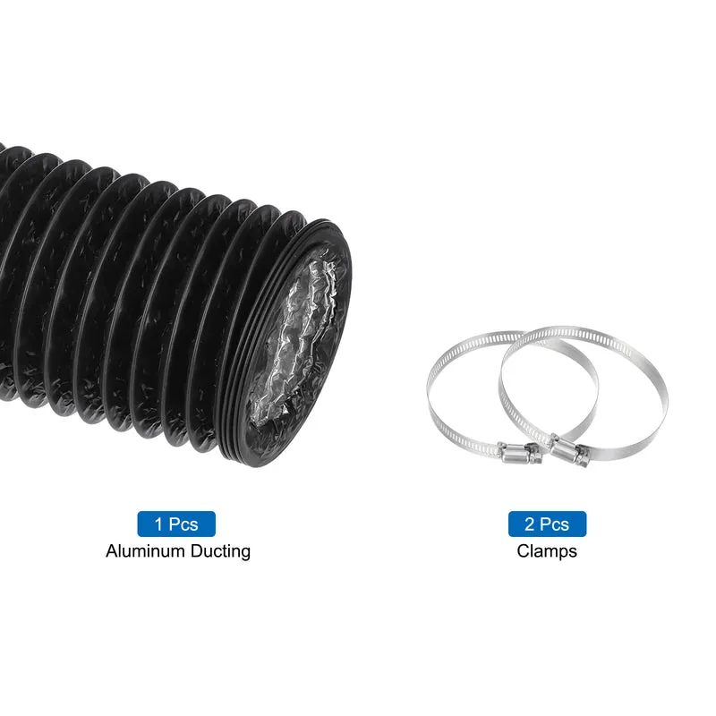 Dryer Vent Hose 4 Inch 5 Ft Aluminum Flexible Air Ducting for Heating Cooling Ventilation and Exhaust with 2 Clamps, Black