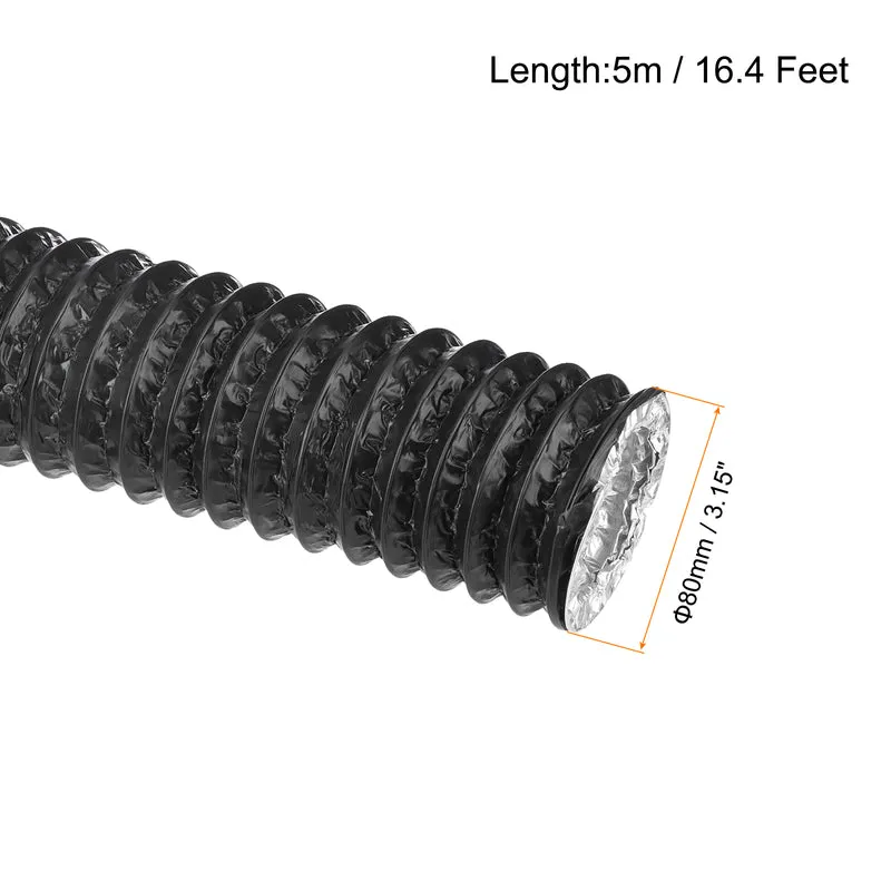 Dryer Vent Hose 3 Inch 16 Ft Aluminum Flexible Air Ducting for Heating Cooling Ventilation and Exhaust with 2 Clamps, Black
