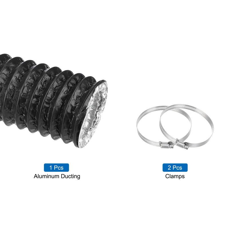 Dryer Vent Hose 3 Inch 16 Ft Aluminum Flexible Air Ducting for Heating Cooling Ventilation and Exhaust with 2 Clamps, Black
