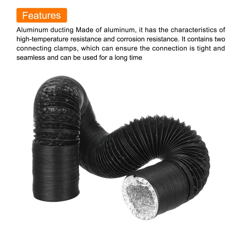 Dryer Vent Hose 3 Inch 16 Ft Aluminum Flexible Air Ducting for Heating Cooling Ventilation and Exhaust with 2 Clamps, Black