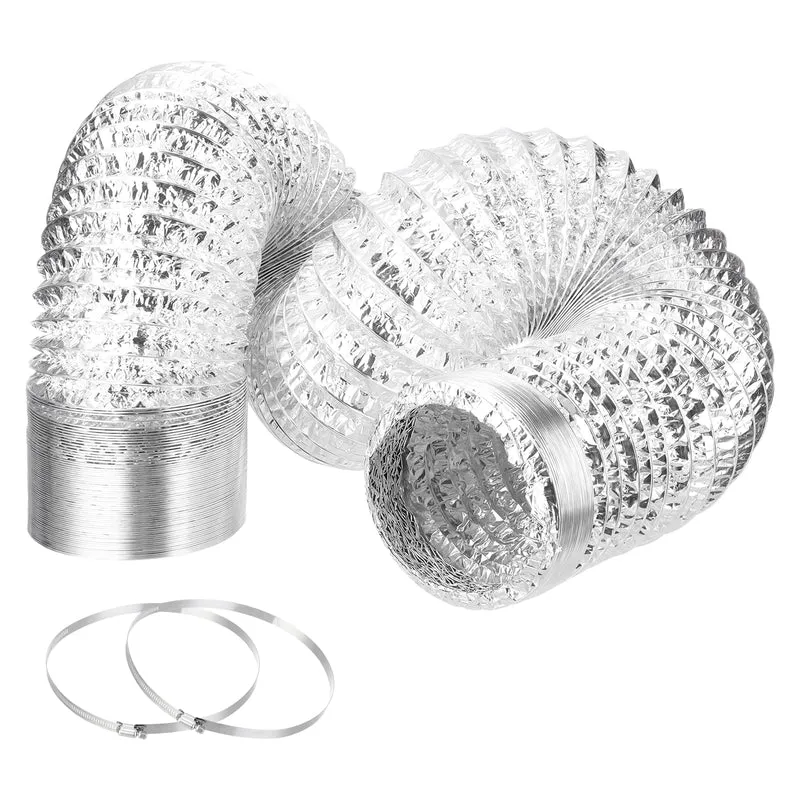 Air Aluminum Ducting 5.9 Inch 24.61 Feet Non-Insulated Ducting with 2 Clamps
