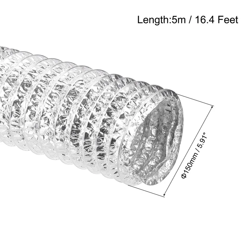 Air Aluminum Ducting 5.9 Inch 16.4 Feet Non-Insulated Ducting with 2 Clamps